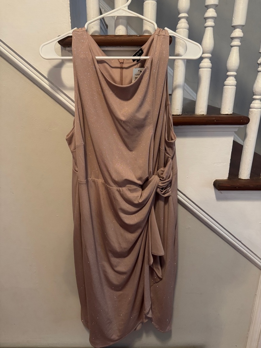 Sleeveless Sparkle Drape Dress in Blush
